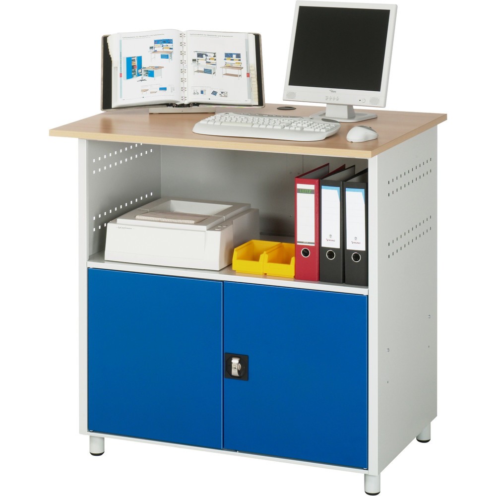 Produktabbildung Nr. 2: RAU Poste informatique HxlxP 1 100 x 1 100 x 800 mm, plan de travail décor hêtre, avec 2 portes battantes et bloc multiprises