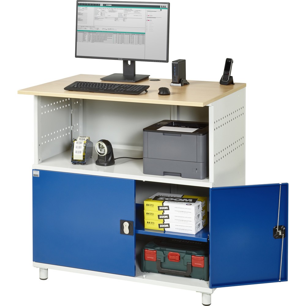 Produktabbildung Nr. 2: RAU Poste informatique HxlxP 1 100 x 1 100 x 800 mm, plan de travail décor hêtre, avec 2 portes battantes