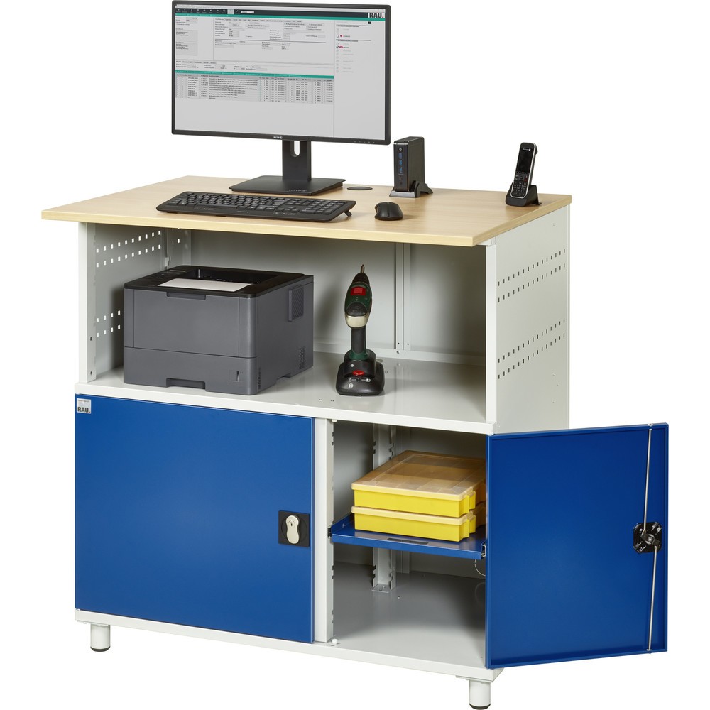 Produktabbildung Nr. 5: RAU Poste informatique HxlxP 1 100 x 1 100 x 800 mm, plan de travail décor hêtre, avec 2 portes battantes et bloc multiprises