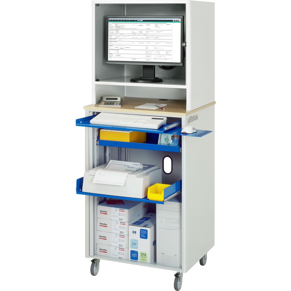 Illustration du produit: RAU Poste informatique, porte-clavier coulissant, 1 tiroir, mobile