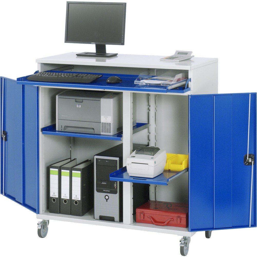 Produktabbildung Nr. 1: RAU Armoire informatique, HxlxP 1 185 x 1 100 x 520 mm, avec 2 portes battantes, porte-clavier coulissant et jeu de roulettes