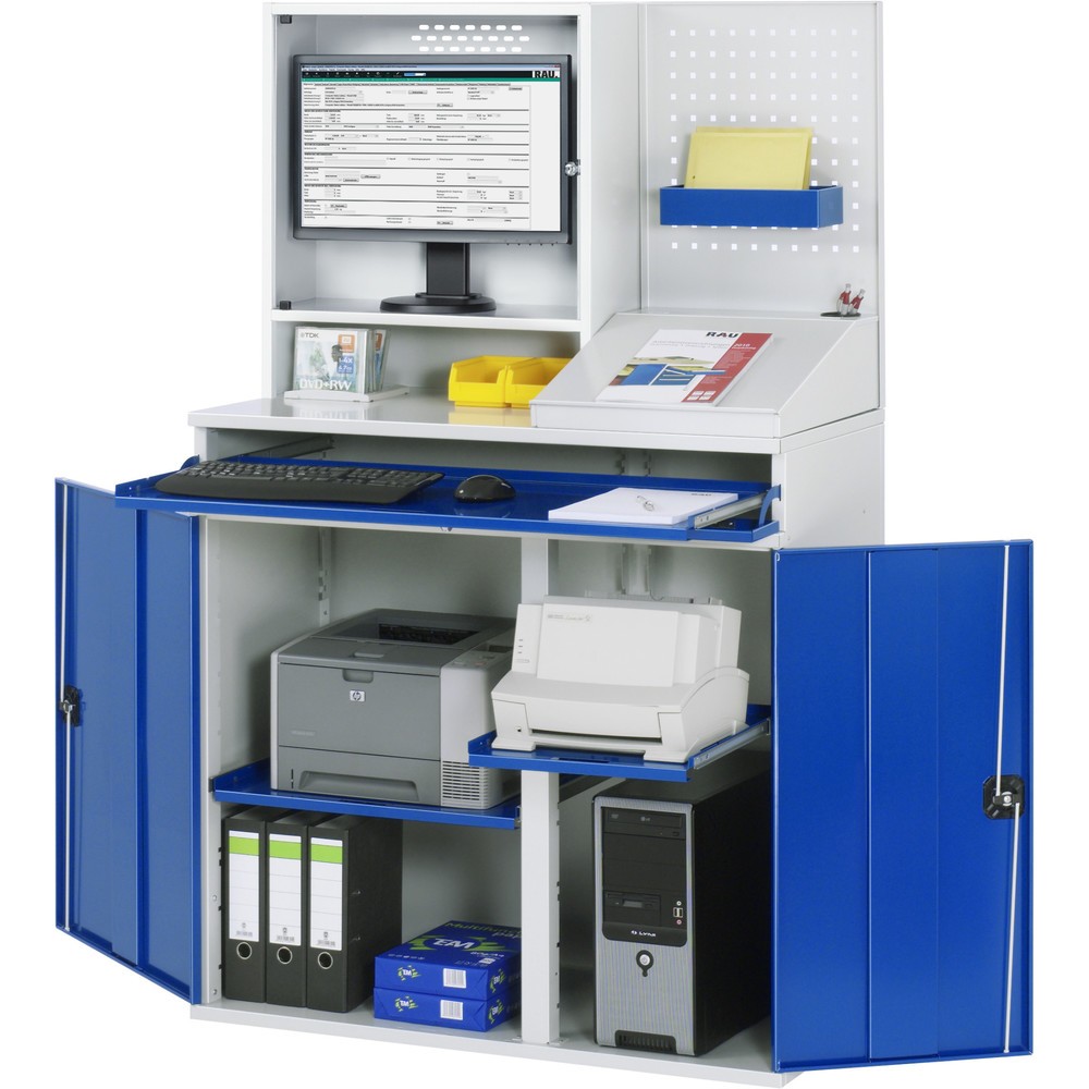 Produktabbildung Nr. 1: RAU Armoire informatique, HxlxP 1 770 x 1 100 x 520 mm, avec 2 portes battantes, porte-clavier coulissant et casier pour écran