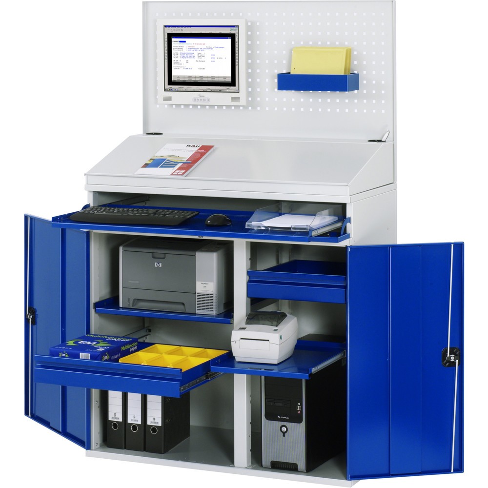 Produktabbildung Nr. 1: RAU Armoire informatique, HxlxP 1 770 x 1 100 x 520 mm, avec 2 portes battantes, porte-clavier coulissant, 1 tiroir et jeu de roulettes