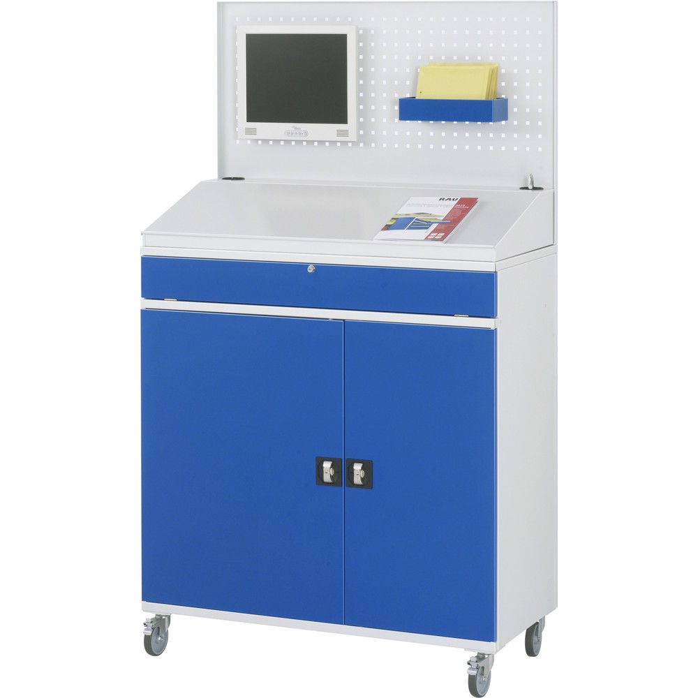 Produktabbildung Nr. 2: RAU Armoire informatique, porte-clavier coulissant, double porte battante, panneau arrière perforé, nombre de tiroirs x Hxl : 1 x 80 x 1 020 mm, mobile