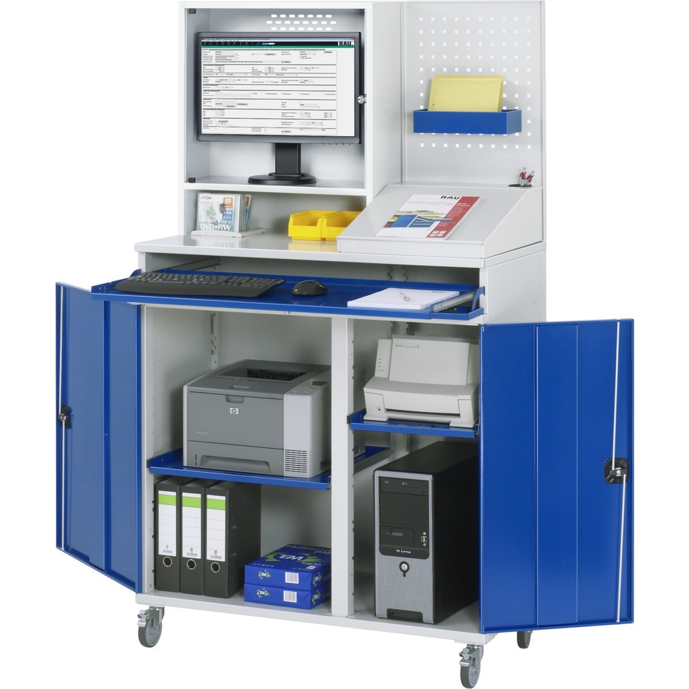Produktabbildung Nr. 2: RAU Armoire informatique mobile, boîtier d'écran, porte-clavier coulissant, double porte battante, panneau arrière perforé, nombre de tiroirs x Hxl : 1 x 80 x 1 020 mm
