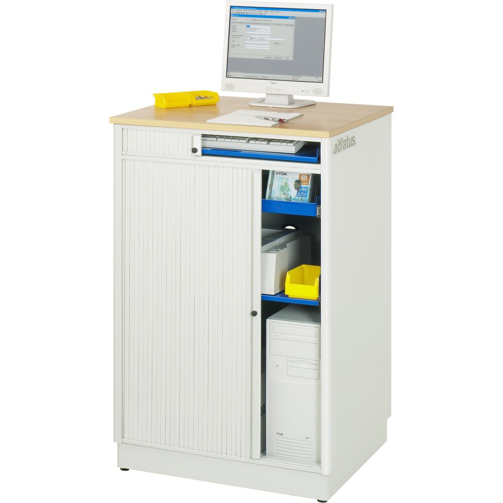 Produktabbildung Nr. 4: RAU Postes informatiques HxlxP 1 100 x 720 x 660 mm, plateau de travail décor hêtre, avec volet roulant, bloc multiprises