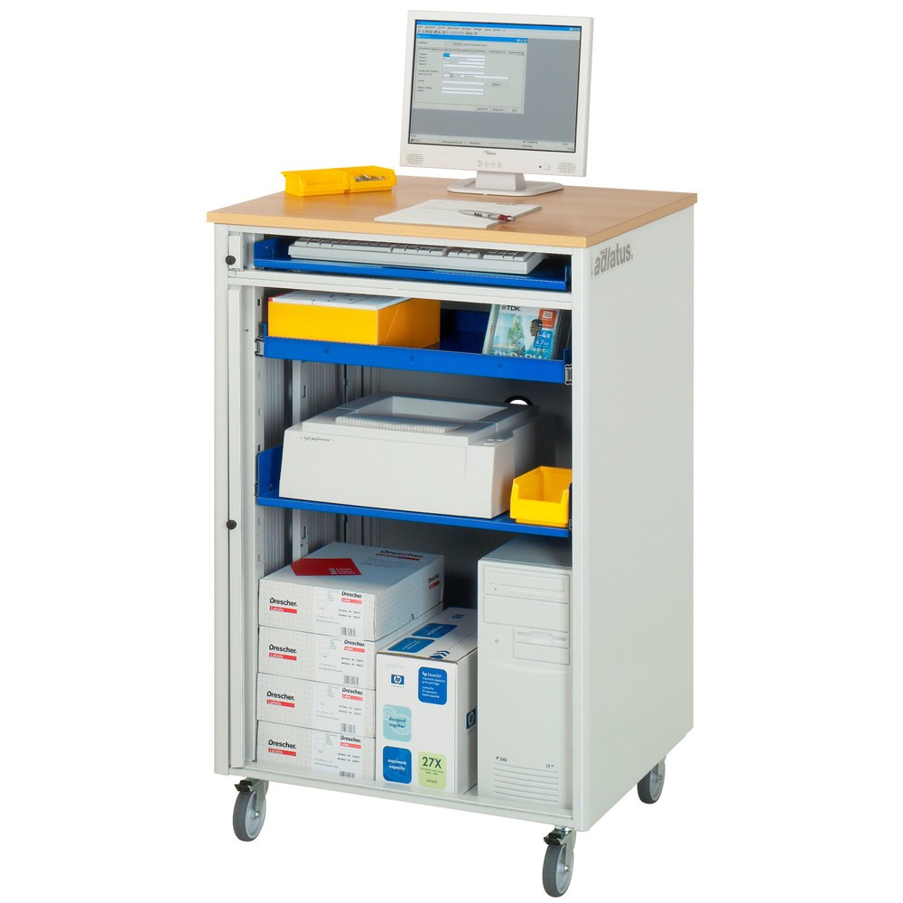 Produktabbildung Nr. 5: RAU Postes informatiques HxlxP 1 100 x 720 x 660 mm, plateau de travail décor hêtre, avec volets roulants, bloc multiprises et jeu de roulettes
