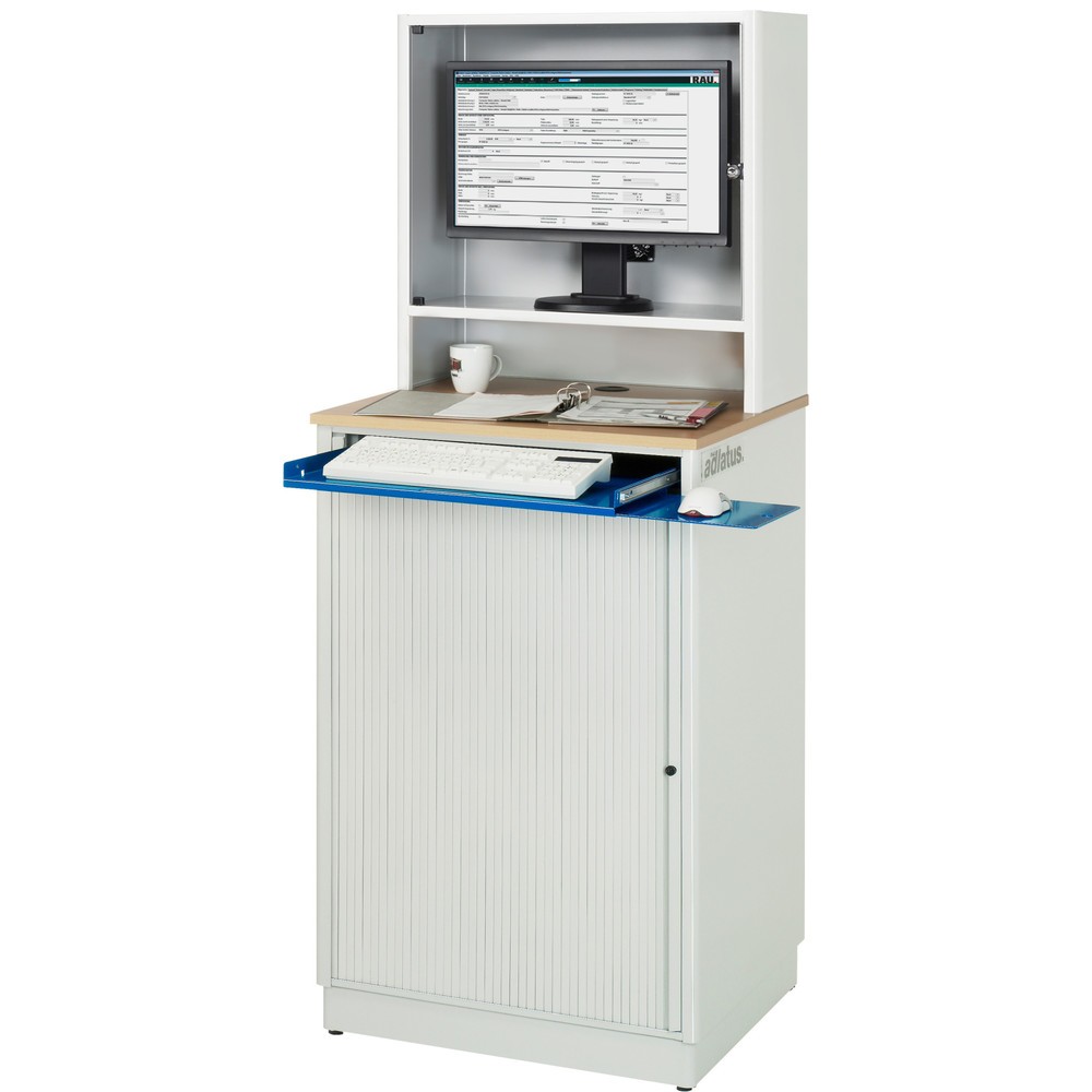 Produktabbildung Nr. 2: RAU Postes informatiques HxlxP 1 810 x 720 x 660 mm, plateau de travail décor hêtre, avec volet roulant, bloc multiprises