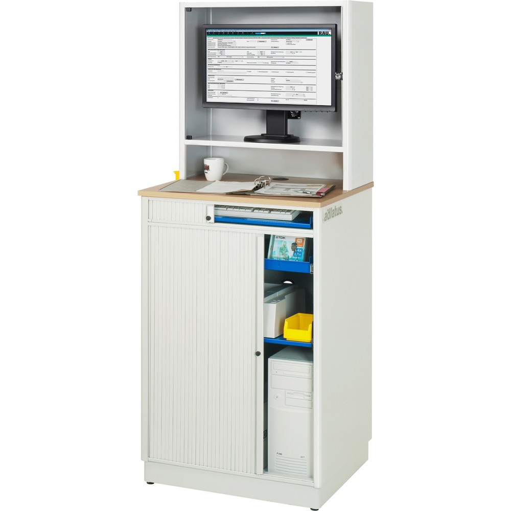 Produktabbildung Nr. 3: RAU Postes informatiques HxlxP 1 810 x 720 x 660 mm, plateau de travail décor hêtre, avec volet roulant, bloc multiprises