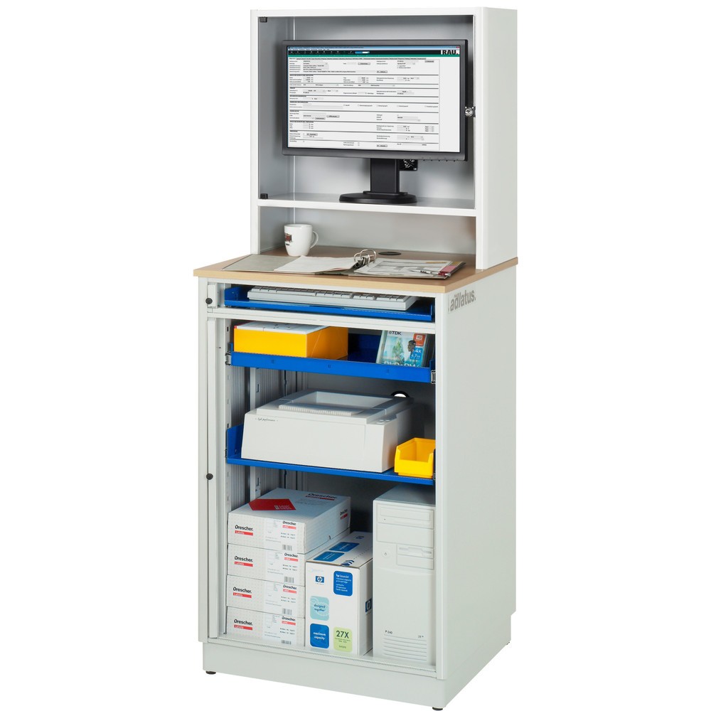 Produktabbildung Nr. 5: RAU Postes informatiques HxlxP 1 810 x 720 x 660 mm, plateau de travail décor hêtre, avec volet roulant, bloc multiprises