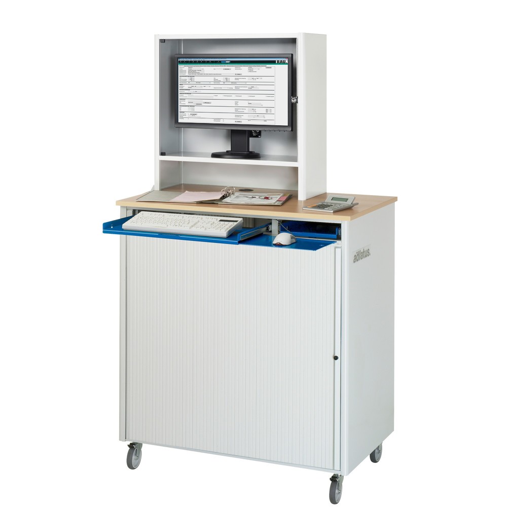 Produktabbildung Nr. 2: RAU Postes informatiques HxlxP 1 810 x 1 030 x 660 mm, plateau de travail décor hêtre, avec volets roulants, bloc multiprises, jeu de roulettes et casier pour écran