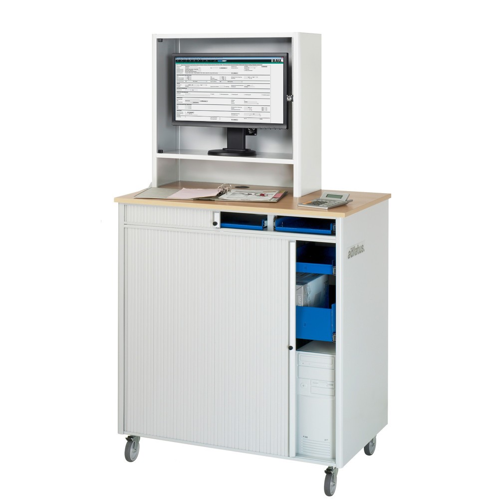Produktabbildung Nr. 3: RAU Postes informatiques HxlxP 1 810 x 1 030 x 660 mm, plateau de travail décor hêtre, avec volets roulants, bloc multiprises, jeu de roulettes et casier pour écran