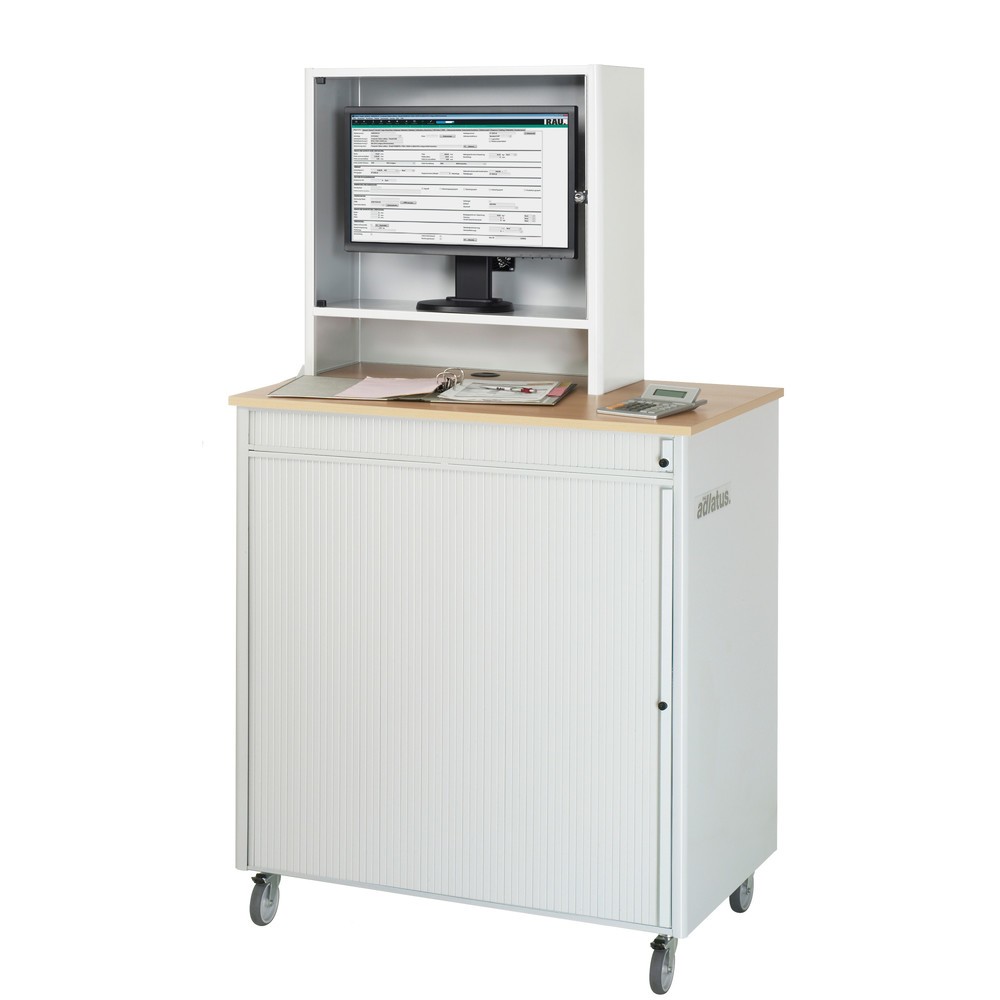 Produktabbildung Nr. 4: RAU Postes informatiques HxlxP 1 810 x 1 030 x 660 mm, plateau de travail décor hêtre, avec volets roulants, bloc multiprises, jeu de roulettes et casier pour écran