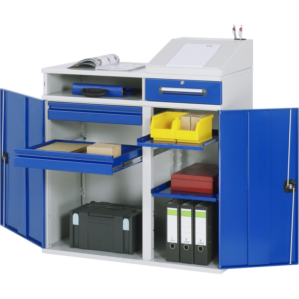 Illustration du produit: RAU Pupitre, HxlxP 1 060-1 220 x 1 100 x 520 mm, tiroirs 2 x 80, 1 x 120 mm