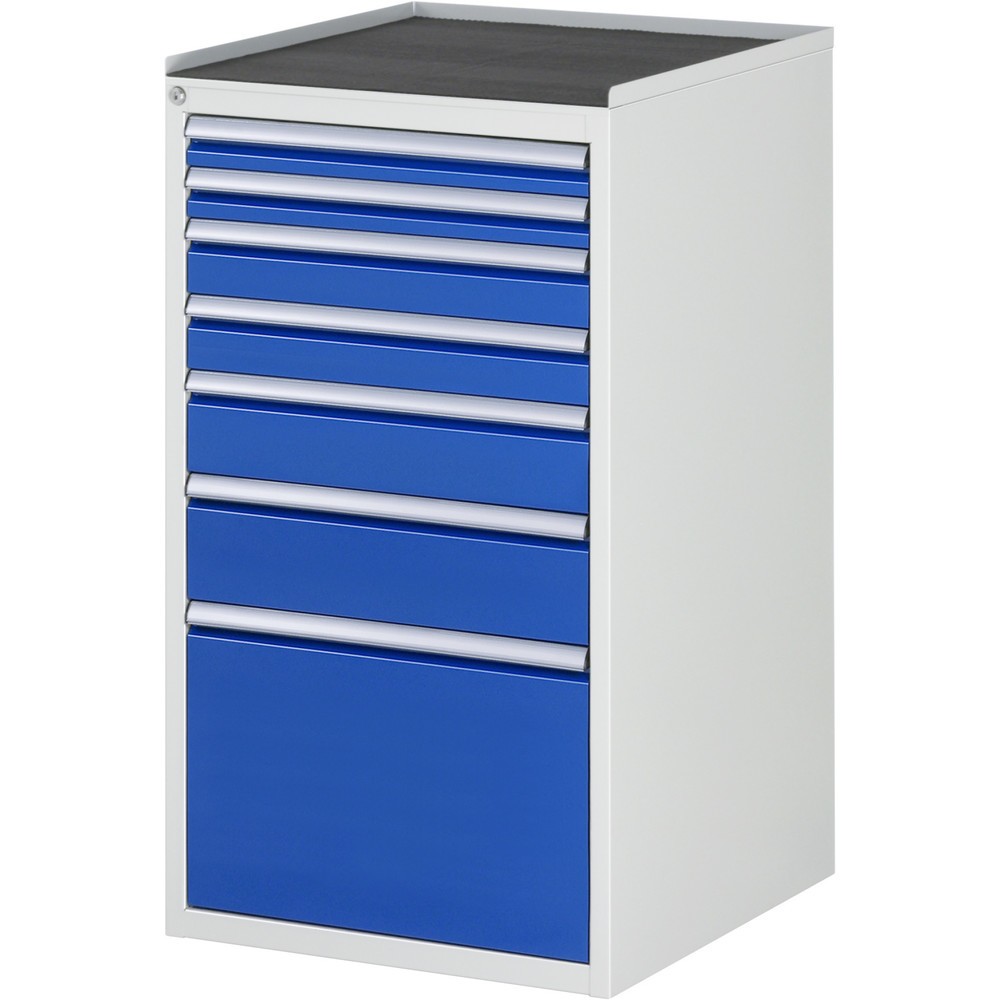 Produktabbildung: RAU Schubladenschrank Serie 7000, HxBxT 1.035 x 580 x 650 mm, 7 x 90%-Auszug-Schubladen 2 x 60, 2 x 90, 1 x 120, 1 x 150, 1 x 360 mm, Arbeitsplatte Metall