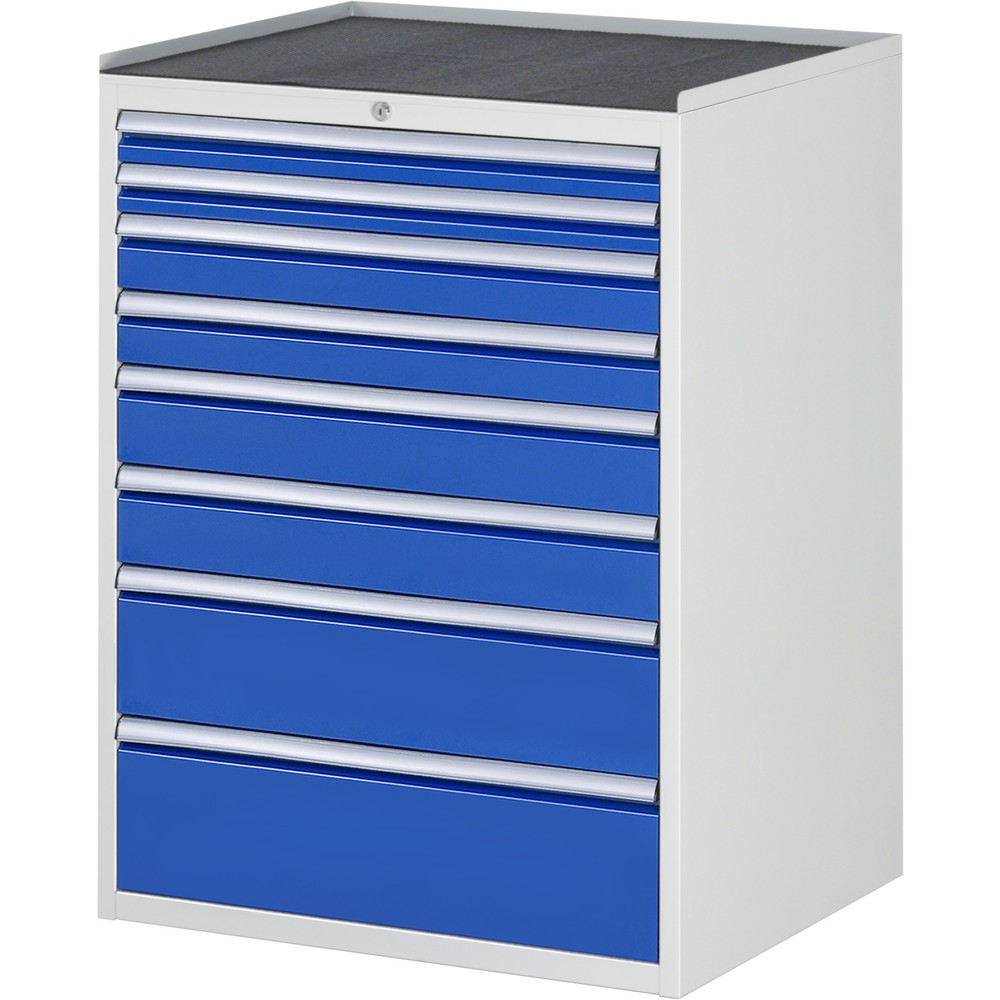 Produktabbildung: RAU Schubladenschrank Serie 7000, HxBxT 1.035 x 770 x 650 mm, 8 x 90%-Auszug-Schubladen 2 x 60, 2 x 90, 2 x 120, 1 x 180, 1 x 210 mm, Arbeitsplatte Metall