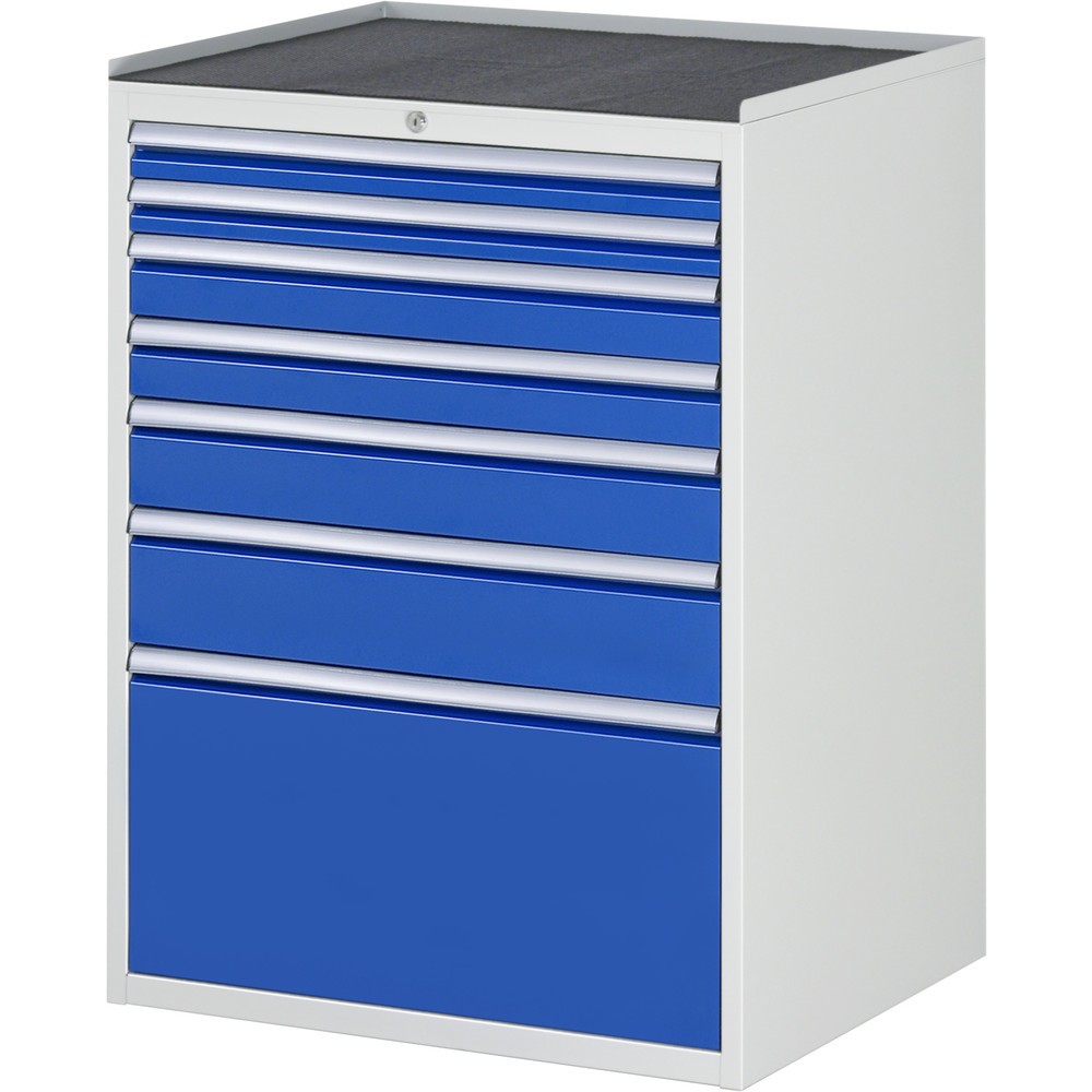 Produktabbildung: RAU Schubladenschrank Serie 7000, HxBxT 1.035 x 770 x 650 mm, 7 x 100%-Auszug-Schubladen 2 x 60, 2 x 90, 1 x 120, 1 x 150, 1 x 360 mm, Arbeitsplatte Metall