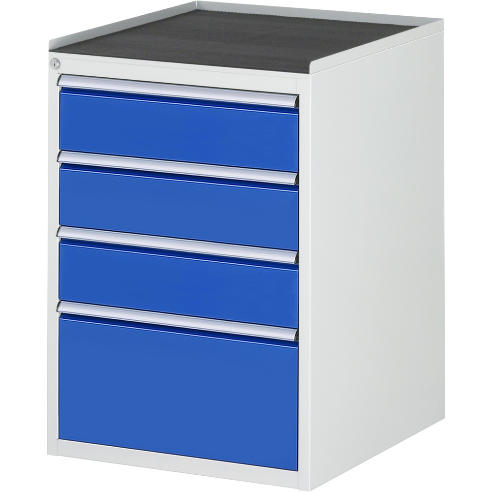 Produktabbildung: RAU Schubladenschrank Serie 7000, HxBxT 825 x 580 x 650 mm, 4 x 90%-Auszug-Schubladen 3 x 150, 1 x 270 mm, Arbeitsplatte Metall