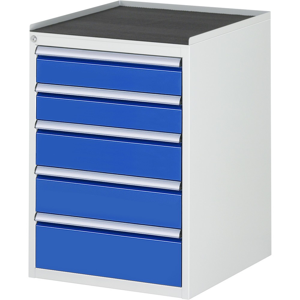 Produktabbildung: RAU Schubladenschrank Serie 7000, HxBxT 825 x 580 x 650 mm, 5 x 90%-Auszug-Schubladen 2 x 120, 2 x 150, 1 x 180 mm, Arbeitsplatte Metall