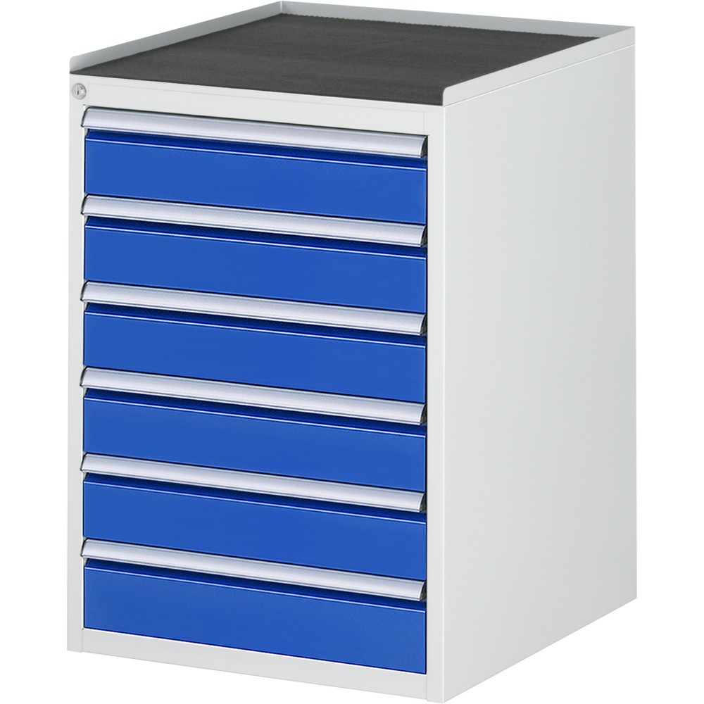 Produktabbildung: RAU Schubladenschrank Serie 7000, HxBxT 825 x 580 x 650 mm, 6 x 90%-Auszug-Schubladen 6 x 120 mm, Arbeitsplatte Metall