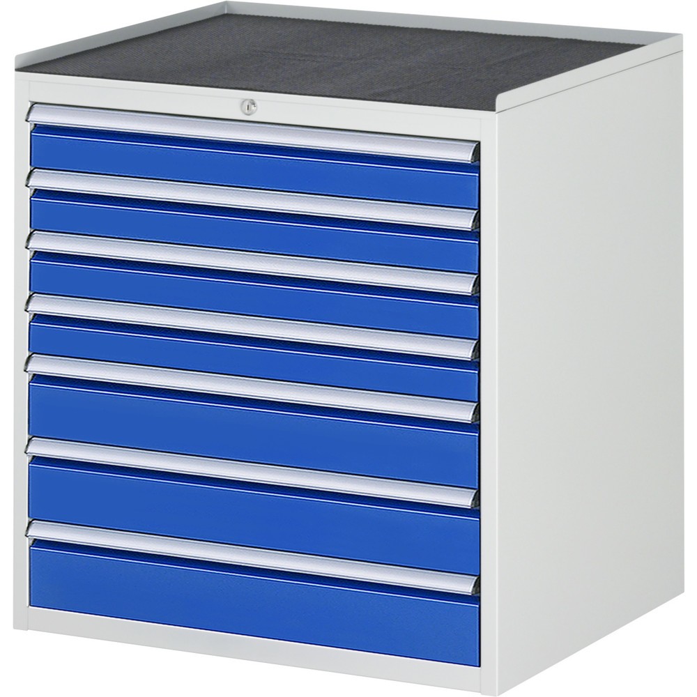 Produktabbildung: RAU Schubladenschrank Serie 7000, HxBxT 825 x 770 x 650 mm, 7 x 100%-Auszug-Schubladen 4 x 90, 3 x 120 mm, Arbeitsplatte Metall