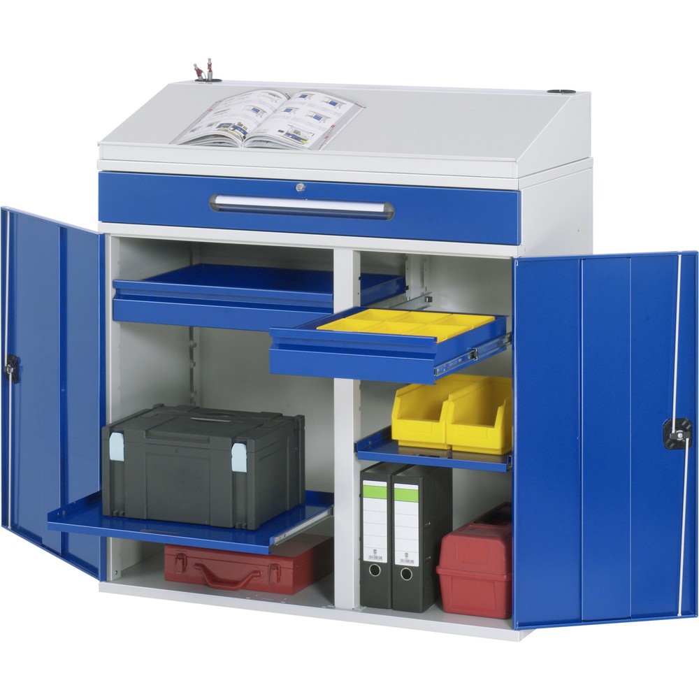Produktabbildung: RAU Pultschrank, HxBxT 1.110-1.220 x 1.100 x 520 mm, Schubladen 2 x 80, 1 x 120 mm