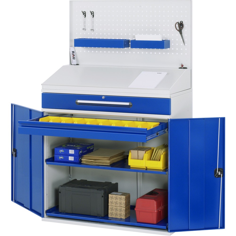 Produktabbildung: RAU Stehpult, HxBxT 1.110-1.770 x 1.100 x 520 mm, Schubladen 1 x 80, 1 x 120 mm
