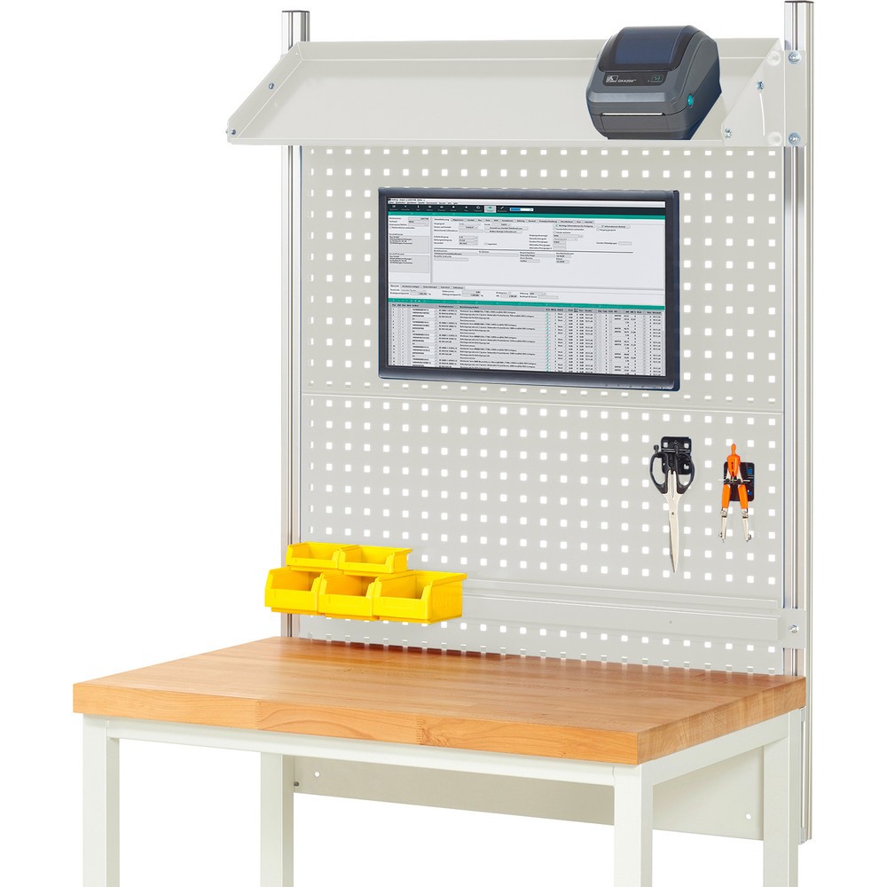 Illustration du produit: RAU Structure système, HxlxP 1 130 x 1 000 x 350 mm, avec 1 tablette en métal inclinable, 1 rail de fixation et 1 support pour écran plat, jeu complet 02 pour largeur de produit 1 000 mm