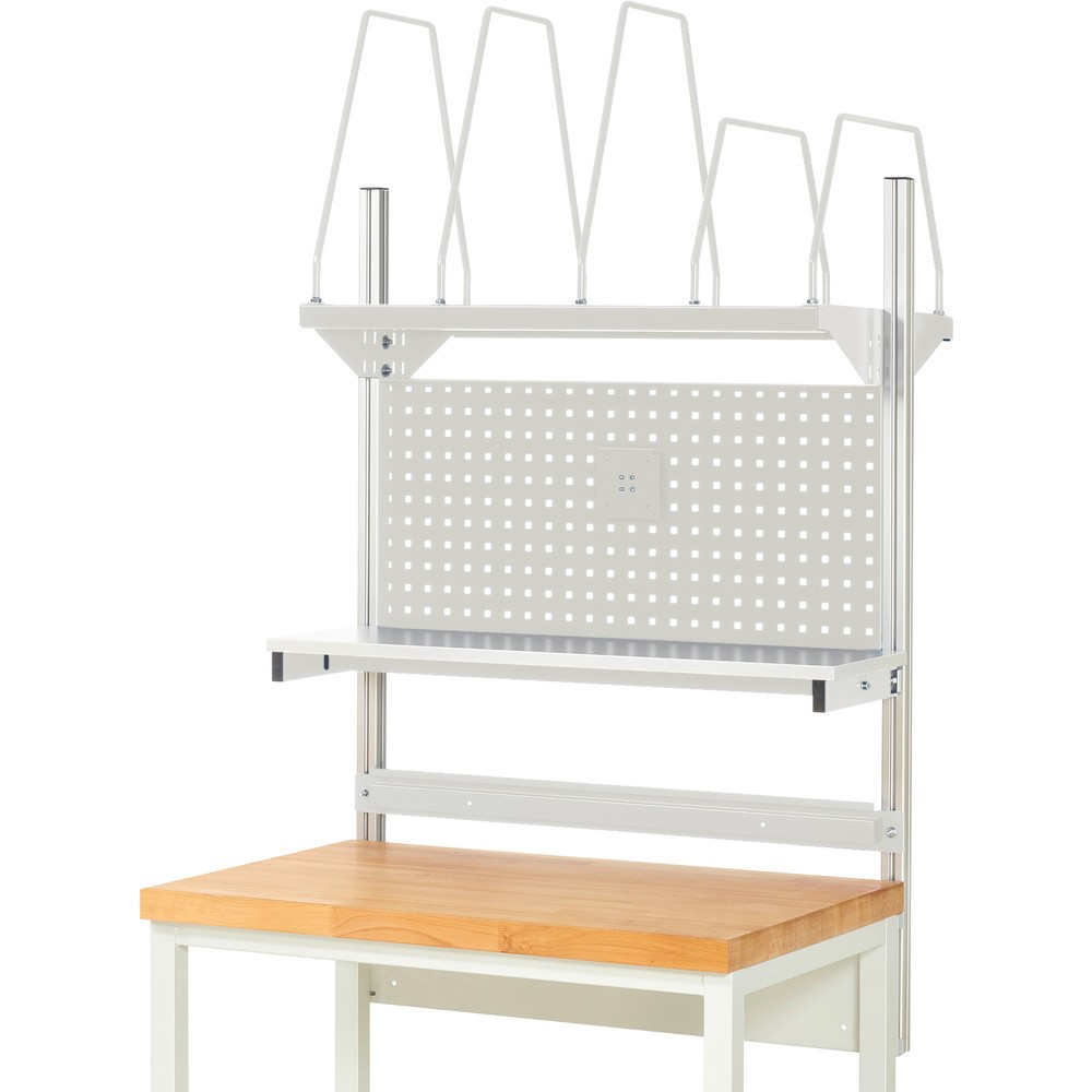 Produktabbildung Nr. 2: RAU Werkbank-Aufbau, HxBxT 1.130 x 1.000 x 350 mm, mit 1 Etagenboard, 1 Halteschiene und 1 Flachbildschirmhalter, Komplettset 03 für Produktbreite 1.000 mm