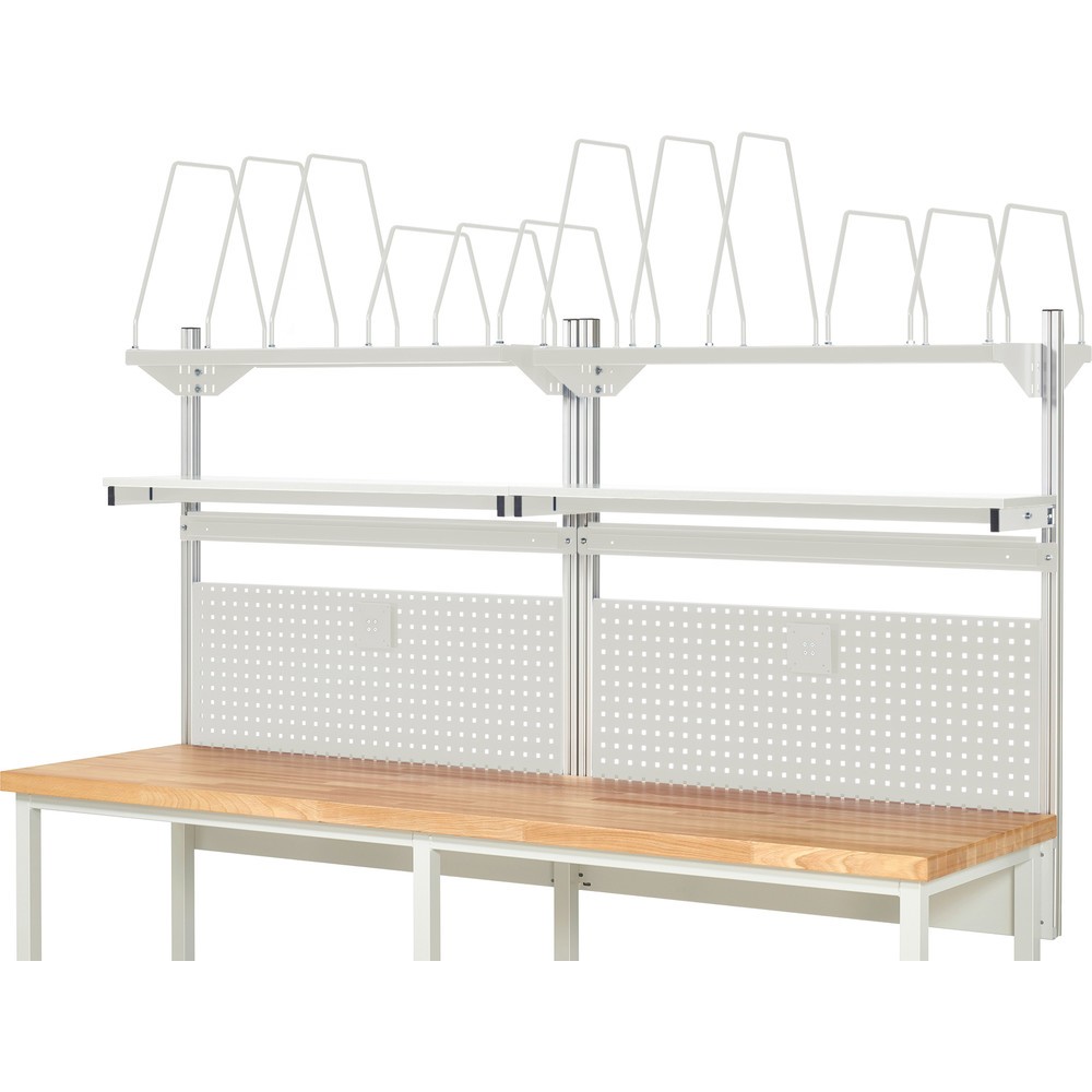 Produktabbildung Nr. 2: RAU Werkbank-Aufbau, HxBxT 1.130 x 2.500 x 350 mm, mit 2 Etagenboards, 2 Halteschienen und 2 Flachbildschirmhalter, Komplettset 03 für Produktbreite 2.500 mm