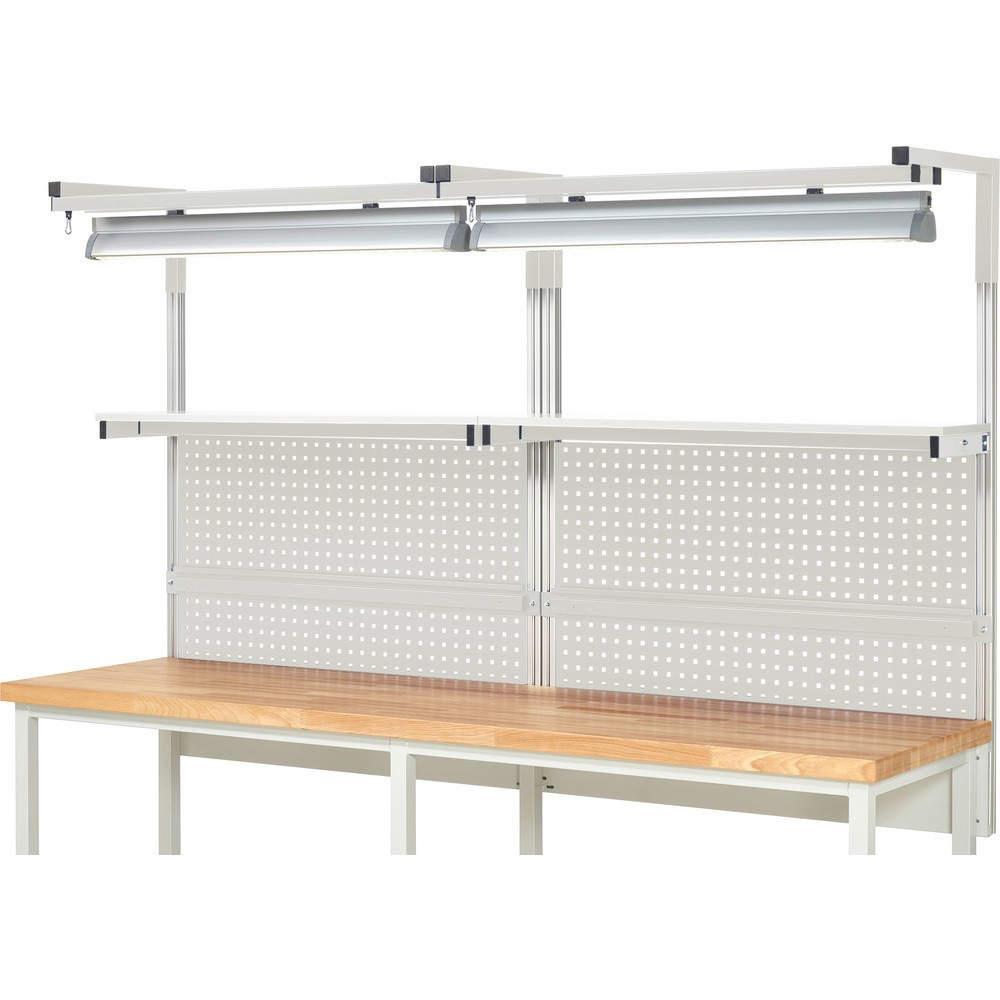 Produktabbildung Nr. 2: RAU Werkbank-Aufbau, HxBxT 1.380 x 2.500 x 350 mm, mit 2 Etagenboards, 2 Halteschienen, 2 Auslegerpaare und 2 Leuchten, Komplettset 04 für Produktbreite 2.500 mm