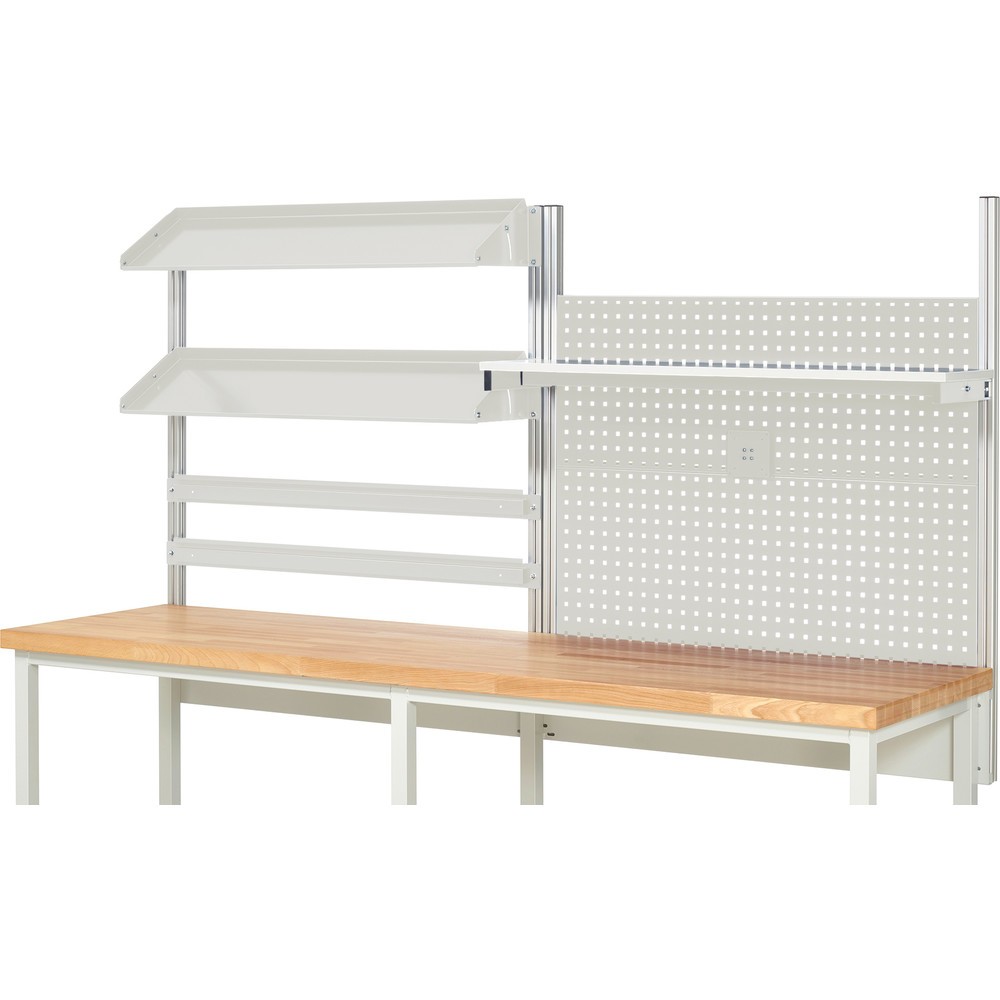 Produktabbildung Nr. 2: RAU Werkbank-Aufbau, HxBxT 1.130 x 2.500 x 350 mm, mit 1 Etagenboard, 2 Halteschienen, 2 neigbare Metallablagen und 1 Flachbildschirmhalter, Komplettset 05 für Produktbreite 2.500 mm