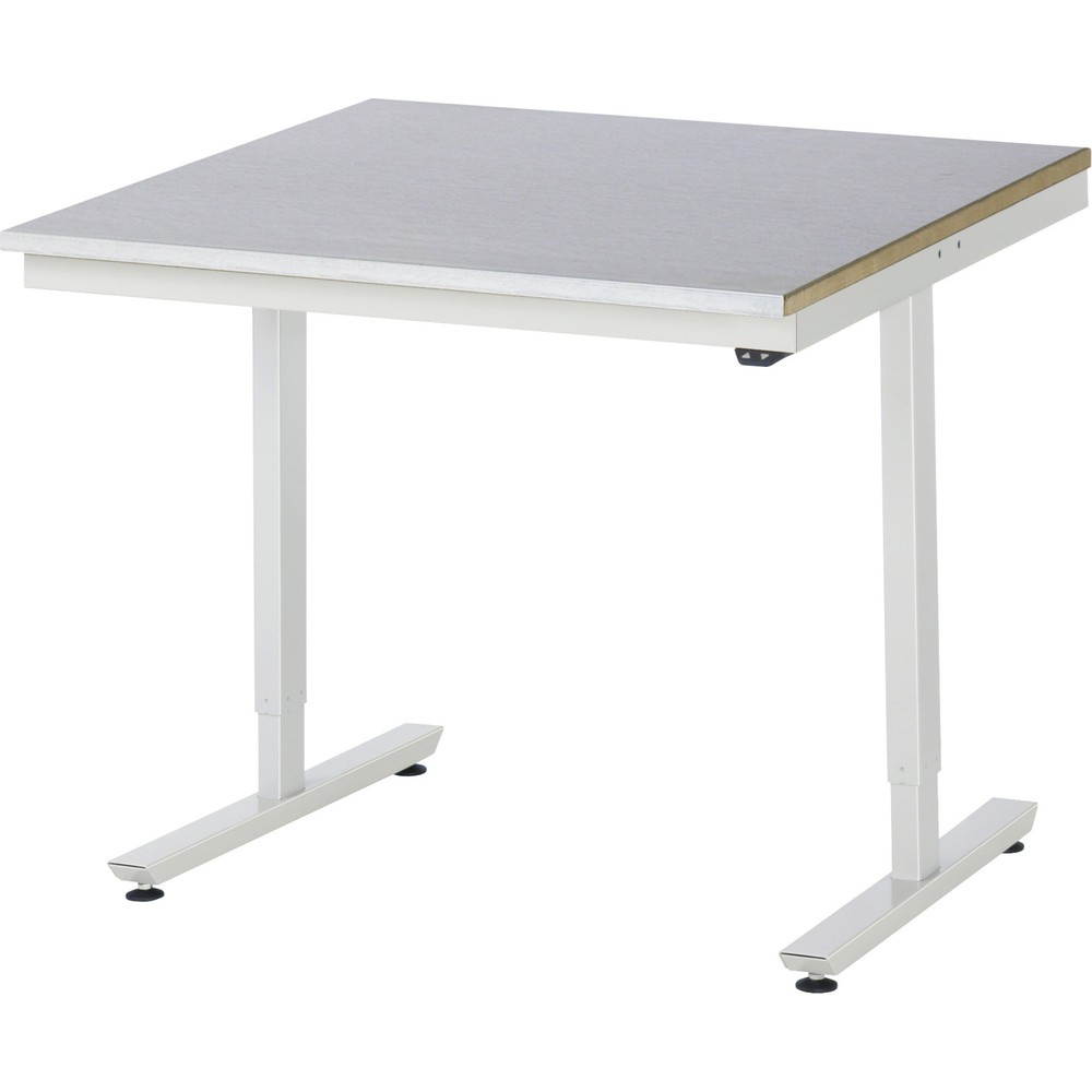 Illustration du produit: RAU Table de travail à réglage électrique de la hauteur Série adlatus 300, HxlxP 720-1 120 x 1 000 x 1 000 mm, plan de travail avec revêtement en tôle d’acier inoxydable
