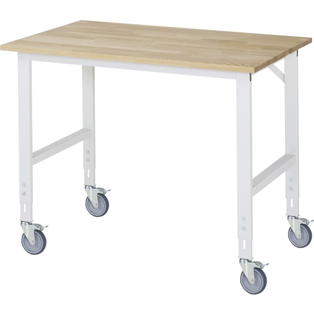 Produktabbildung Nr. 1: RAU Table de travail mobile réglable en hauteur Série TOM, hauteur 910-1 230 mm, lxP 1 250 x 800 mm, plan de travail en hêtre massif