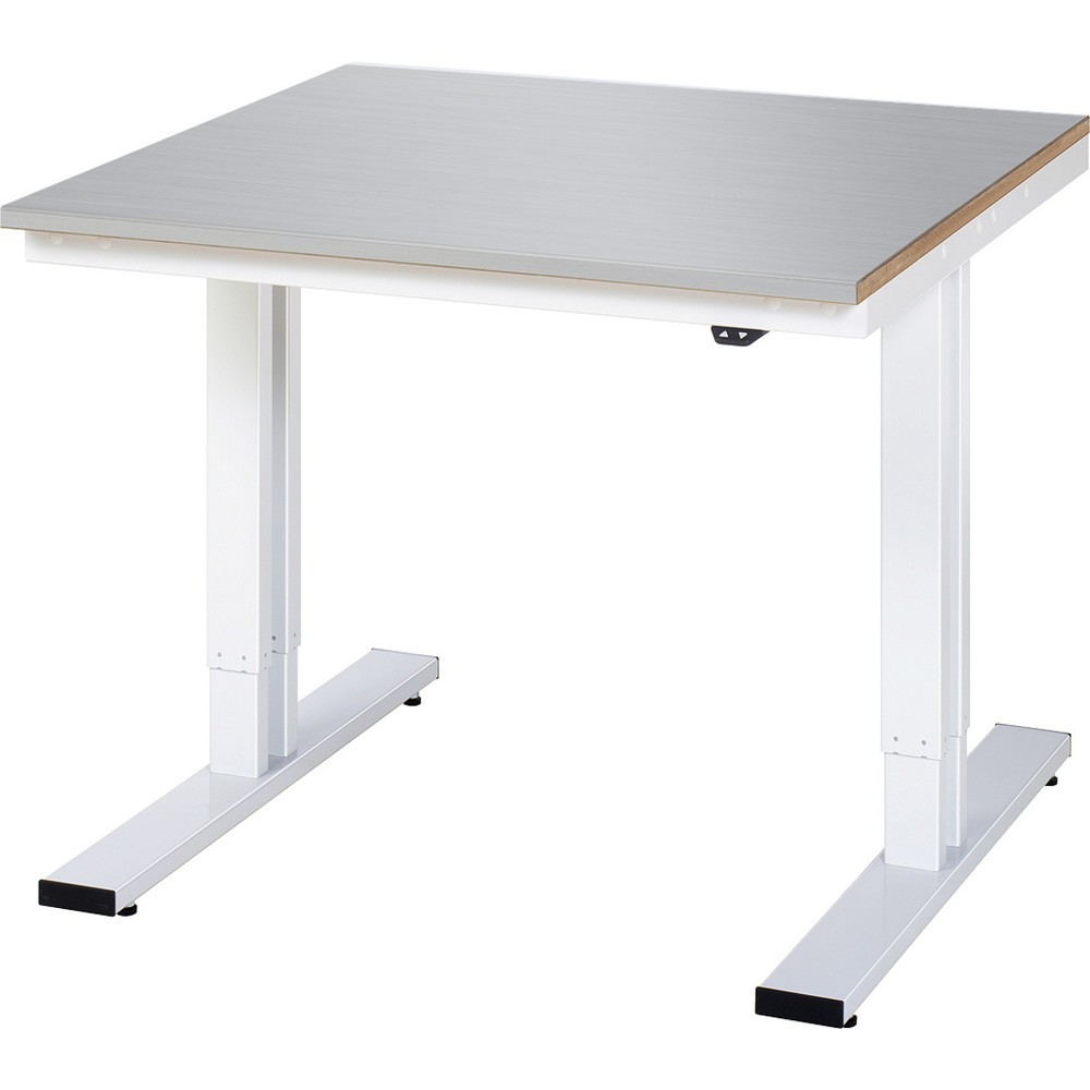 Illustration du produit: RAU Table pour poste de travail à réglage électrique de la hauteur série adlatus 300, HxlxP 720-1 120 x 1 000 x 1 000 mm, revêtement en tôle d’acier inoxydable