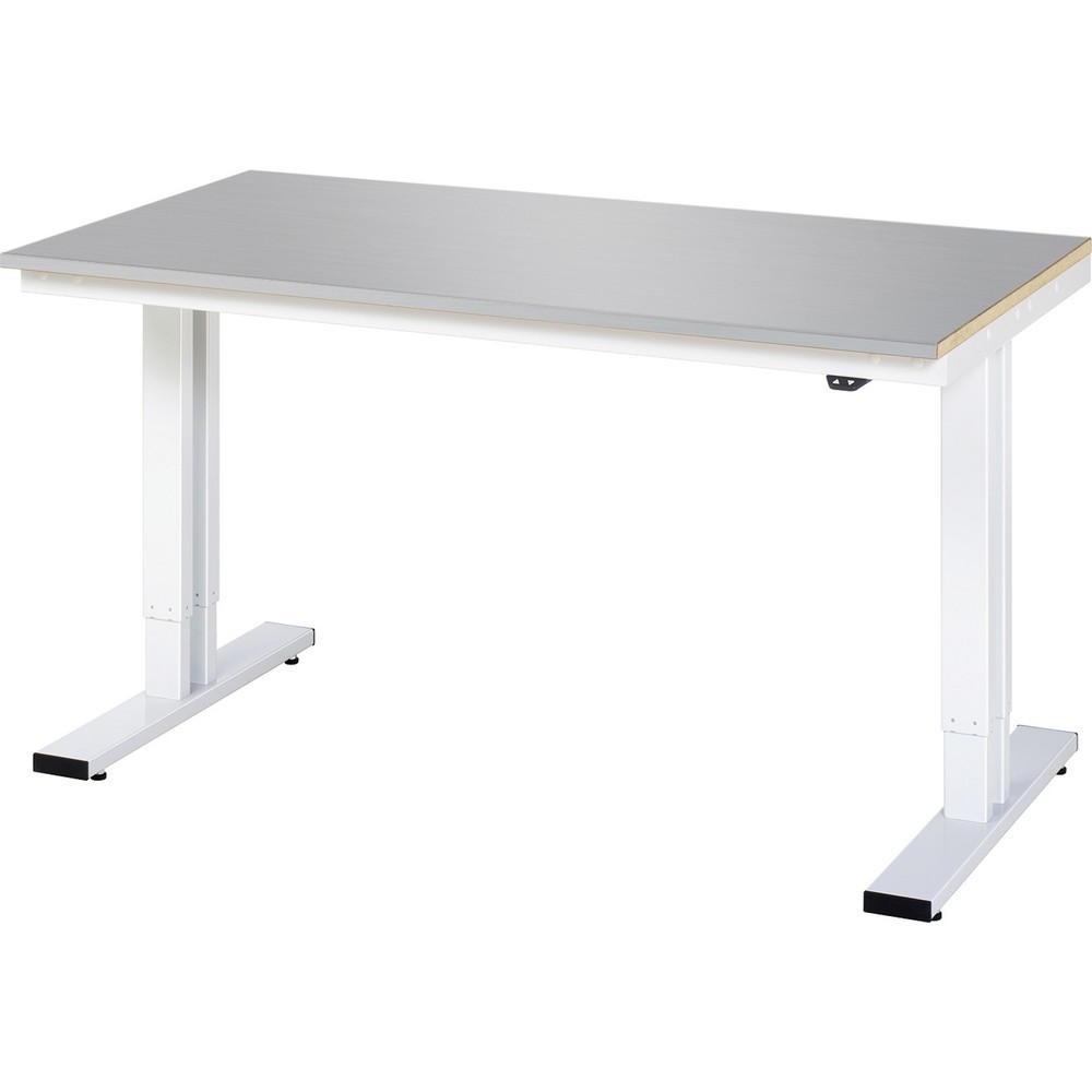 Illustration du produit: RAU Table pour poste de travail à réglage électrique de la hauteur série adlatus 300, HxlxP 720-1 120 x 1 500 x 800 mm, plan de travail en tôle d’acier inoxydable