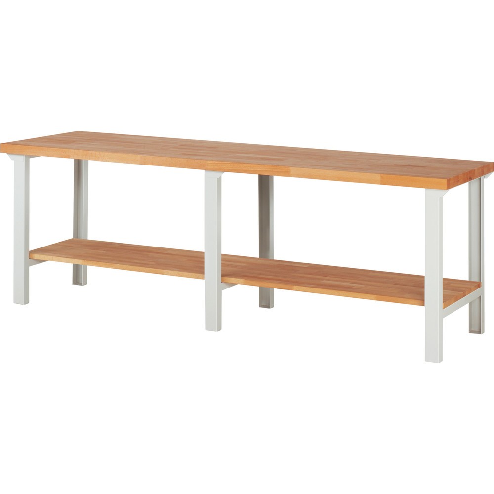 Produktabbildung: RAU Werkbank Serie 7000, 1 Buche-Massiv-Ablageboden, HxBxT 840 x 2.500 x 700 mm