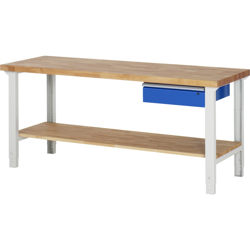 Produktabbildung Nr. 1: RAU Werkbank Serie 7000, HxBxT 790-1.140 x 2.000 x 700 mm, 1 Ablageboden, 1 Schublade, ErgoScript