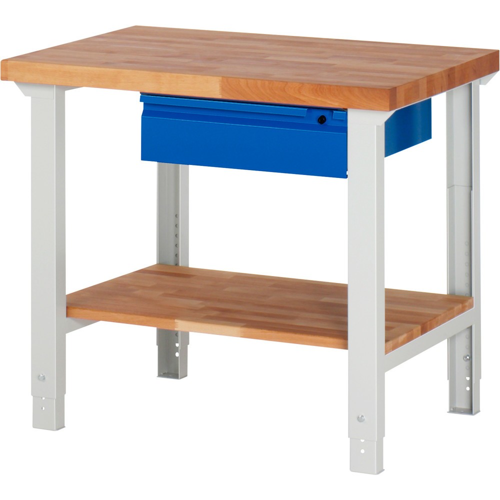 Produktabbildung Nr. 1: RAU Werkbank Serie 7000, HxBxT 790-1.140 x 1.000 x 700 mm, 1 Ablageboden, 1 Schublade, integrierte Griffleiste