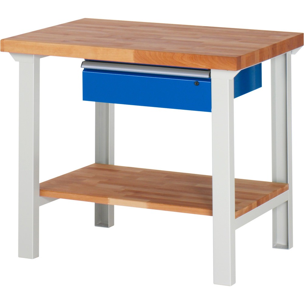 Produktabbildung: RAU Werkbank Serie 7000, 1 Buche-Massiv-Ablageboden, HxBxT 840 x 1.000 x 700 mm, 1 Schublade 1 x 150 mm