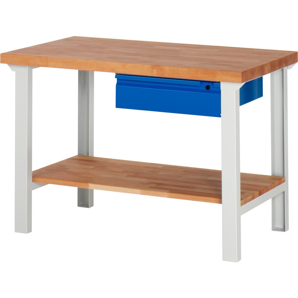 Produktabbildung Nr. 1: RAU Werkbank Serie 7000, 1 Buche-Massiv-Ablageboden, HxBxT 840 x 1.250 x 700 mm, 1 Schublade 1 x 150 mm