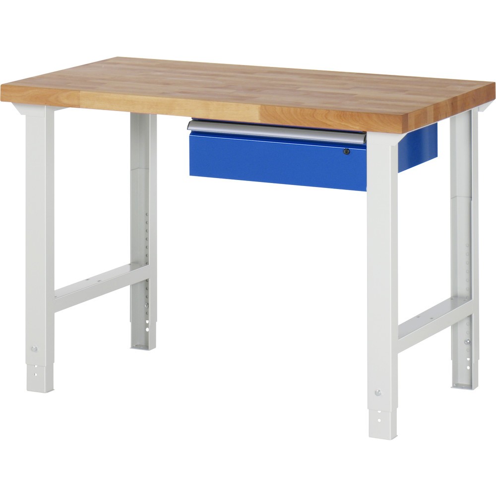 Produktabbildung: RAU Werkbank Serie 7000, HxBxT 790-1.140 x 1.250 x 700 mm, 1 Schublade, ErgoScript