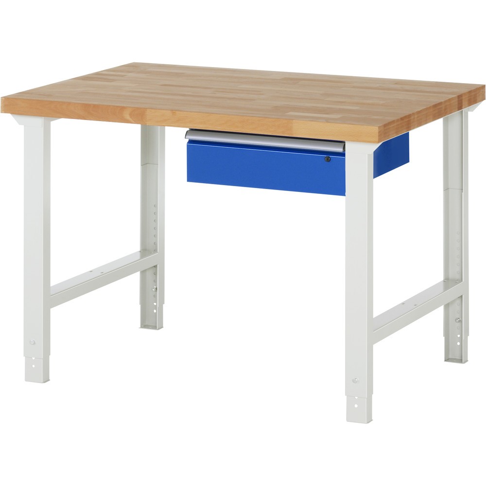 Produktabbildung: RAU Werkbank Serie 7000, HxBxT 790-1.140 x 1.250 x 900 mm, 1 Schublade, ErgoScript