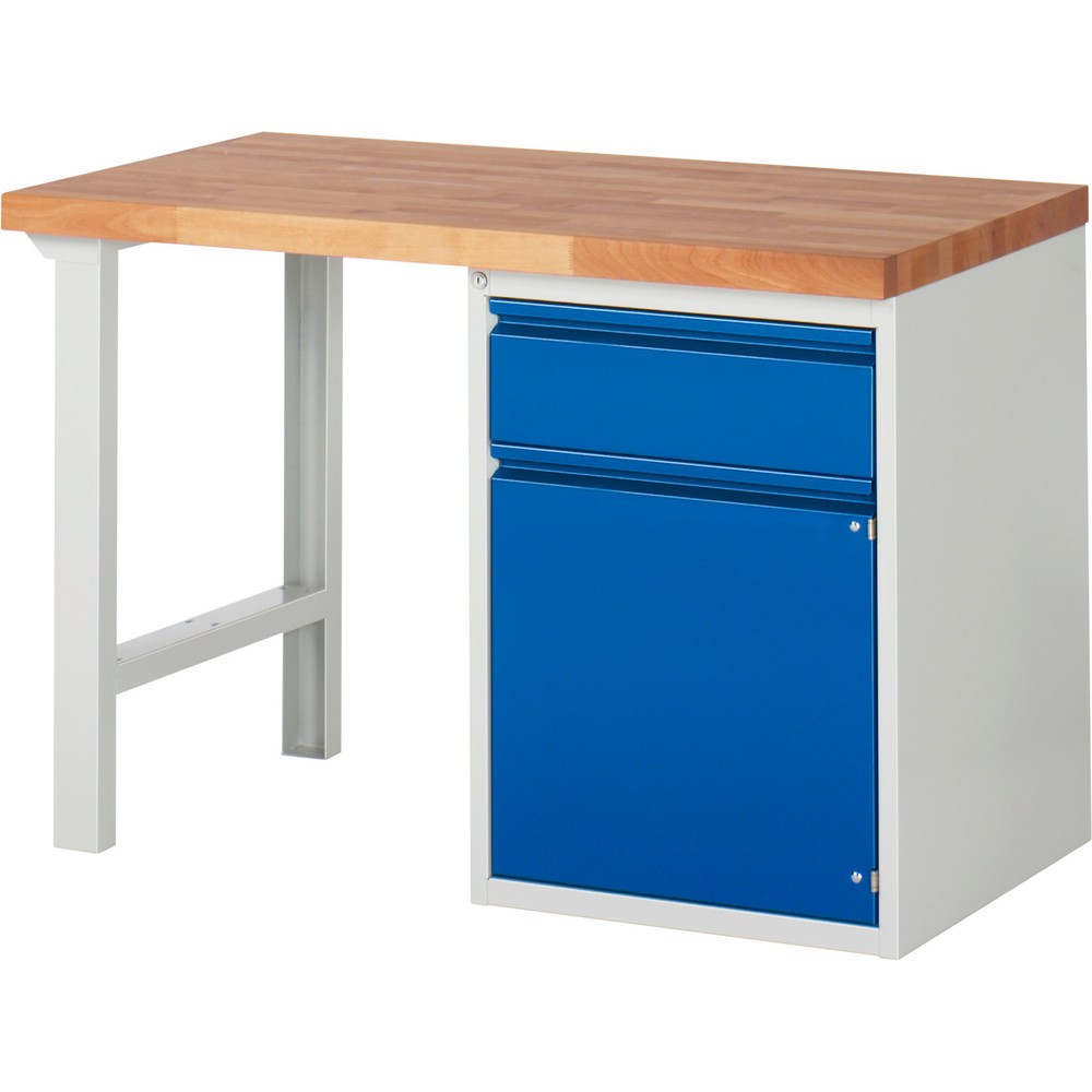 Produktabbildung Nr. 1: RAU Werkbank Serie 7000, 1 Container, HxBxT 840 x 1.250 x 700 mm, 1 x 90%-Auszug-Schublade, 1 Flügeltür, 1 Fachboden