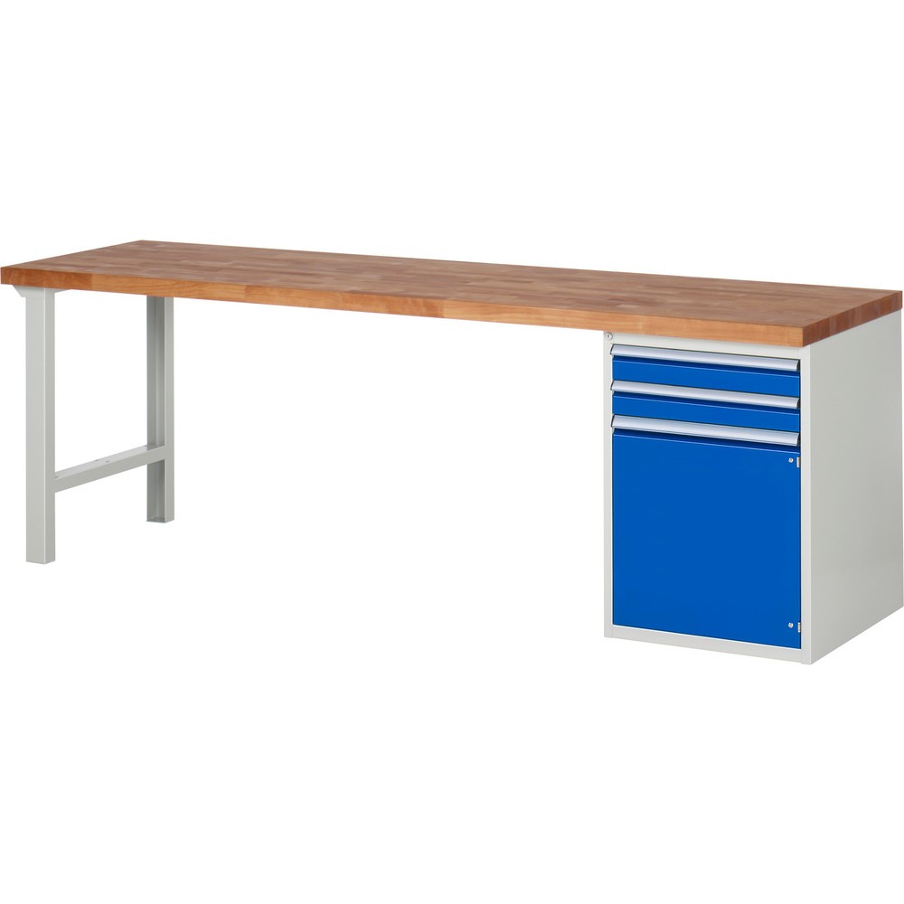 Produktabbildung Nr. 1: RAU Werkbank Serie 7000, 1 Container, HxBxT 840 x 2.500 x 700 mm, 2 x 90%-Auszug-Schubladen, 1 Flügeltür, 1 Fachboden