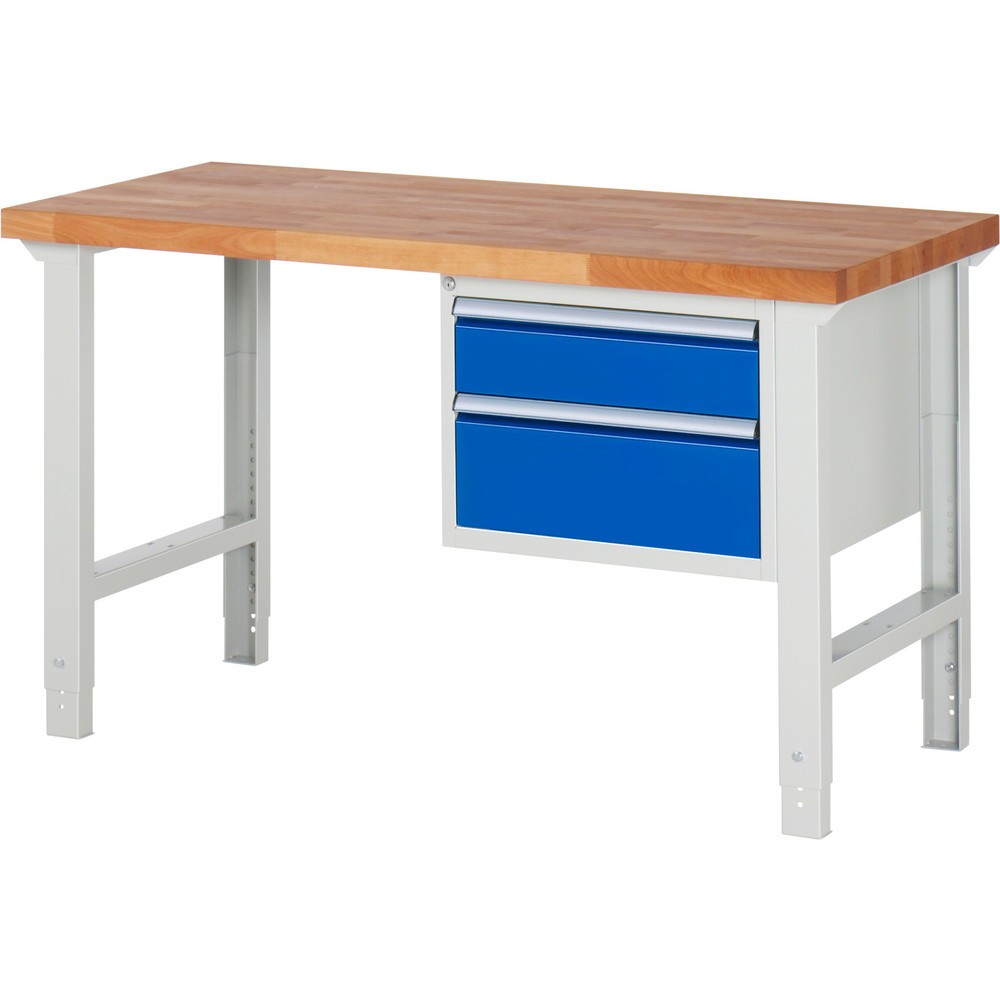 Produktabbildung Nr. 1: RAU Werkbank Serie 7000, 1 Container, HxBxT 790-1.140 x 1.500 x 700 mm, 2 x 90%-Auszug-Schubladen 1 x 150, 1 x 210 mm
