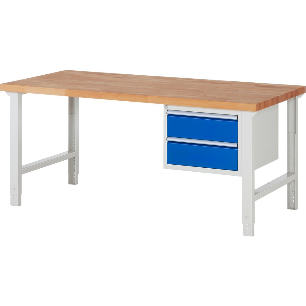 Produktabbildung Nr. 1: RAU Werkbank Serie 7000, 1 Container, HxBxT 790-1.140 x 2.000 x 900 mm, 2 x 90%-Auszug-Schubladen 2 x 180 mm