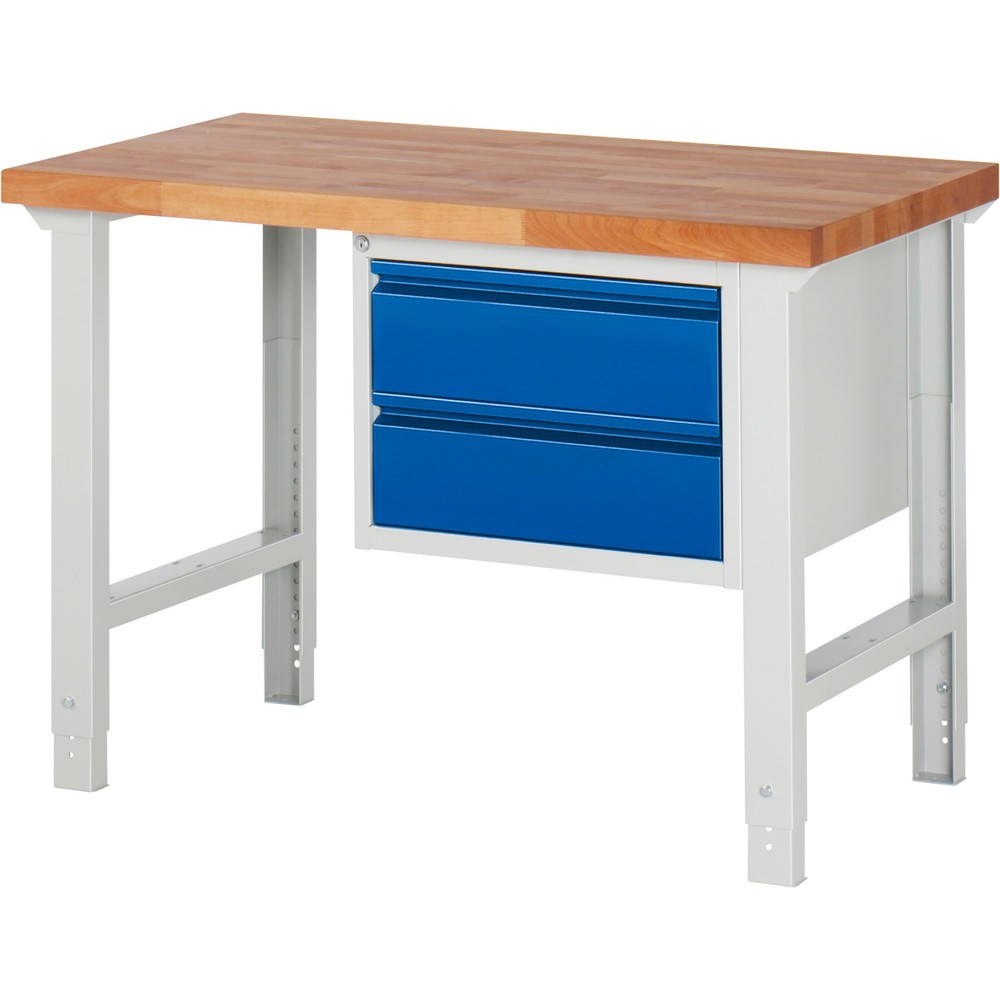 Produktabbildung Nr. 1: RAU Werkbank Serie 7000, 1 Container, HxBxT 790-1.140 x 1.250 x 700 mm, 2 x 90%-Auszug-Schubladen 2 x 180 mm