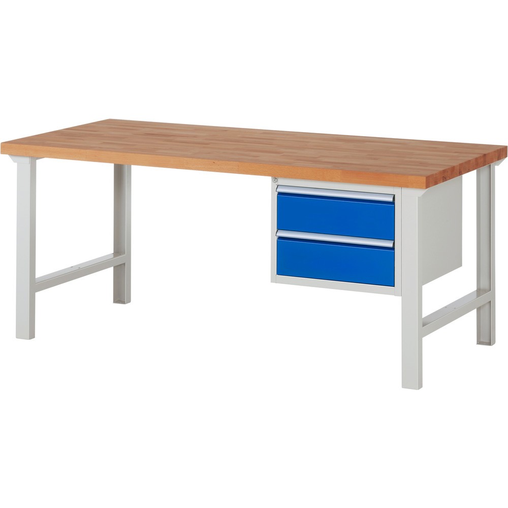 Produktabbildung: RAU Werkbank Serie 7000, 1 Container, HxBxT 840 x 2.000 x 900 mm, 2 x 90%-Auszug-Schubladen 2 x 180 mm