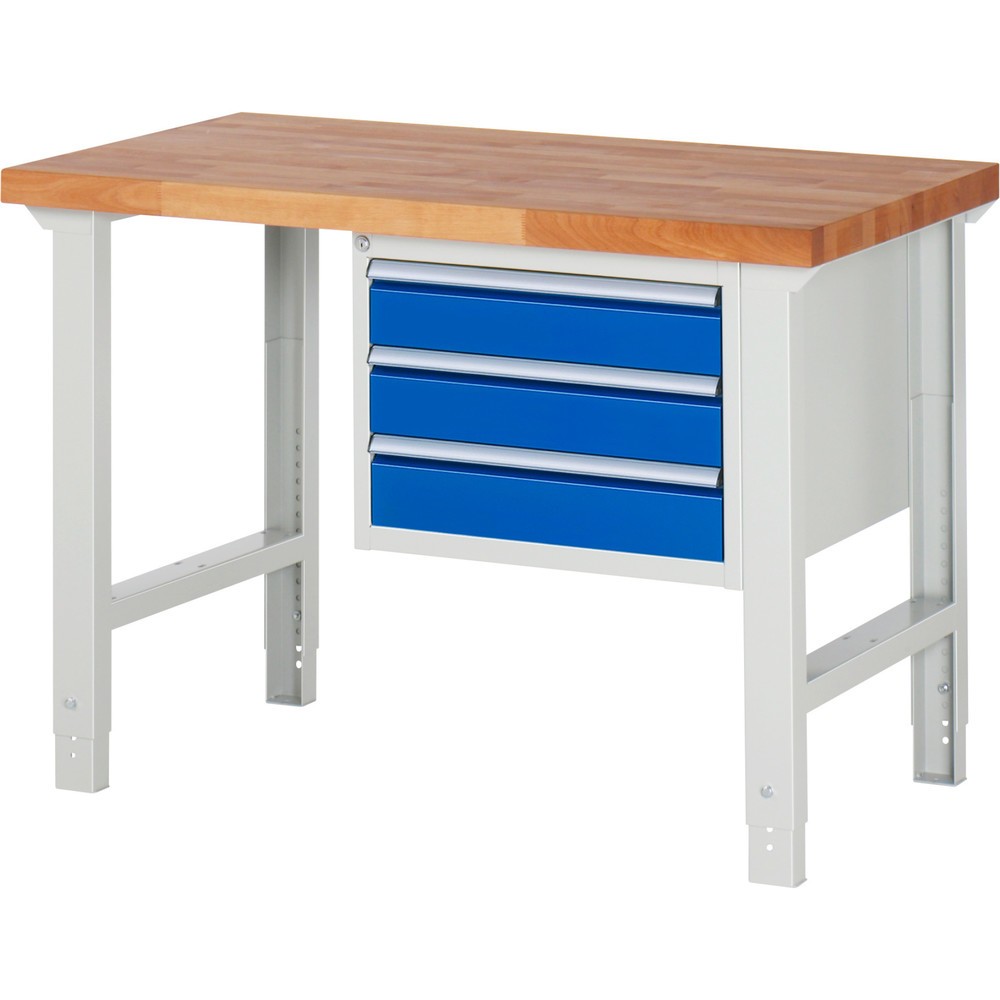 Produktabbildung Nr. 1: RAU Werkbank Serie 7000, 1 Container, HxBxT 790-1.140 x 1.250 x 700 mm, 3 x 90%-Auszug-Schubladen 3 x 120 mm